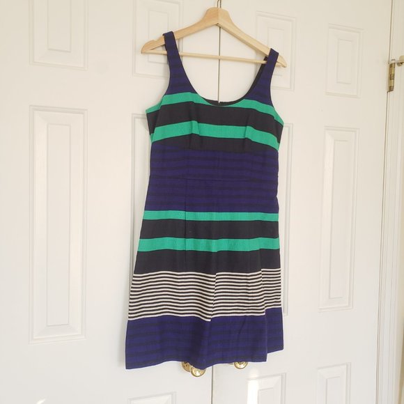 Loft Sleeveless Striped Blue Greed Dress - 6P Size - Picture 2 of 13